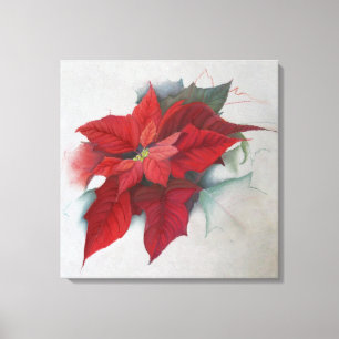 Poinsettia Christmas Oil Painting Canvas Print