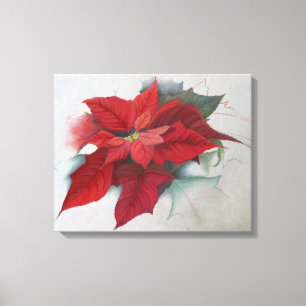 Poinsettia Christmas Oil Painting Canvas Print