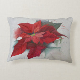 Poinsettia Christmas Oil Painting Decorative Pillow