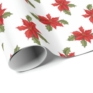 Poinsettia Christmas on White Wrapping Paper