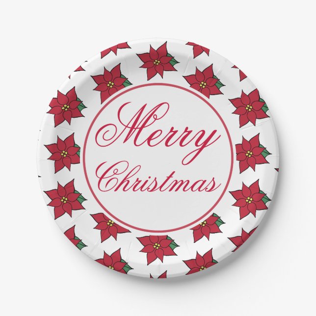 Poinsettia Christmas Paper Plates (Front)