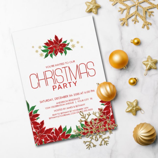 Poinsettia Christmas Party Invitation (Creator Uploaded)