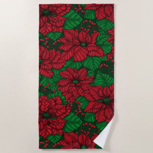Poinsettia, Christmas pattern Beach Towel