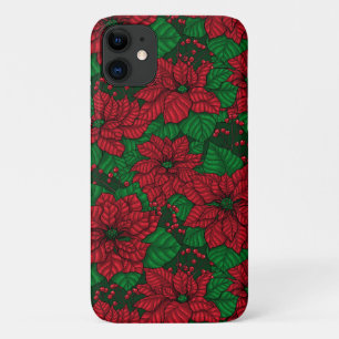 Poinsettia, Christmas pattern iPhone 11 Case