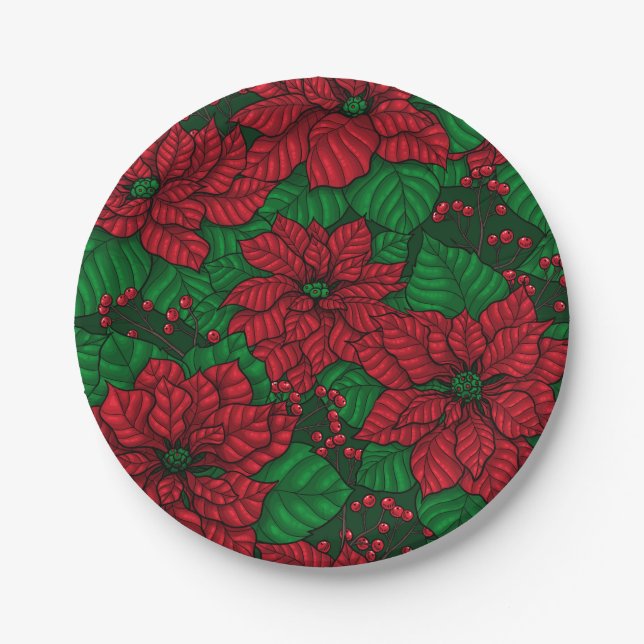 Poinsettia, Christmas pattern Paper Plate (Front)
