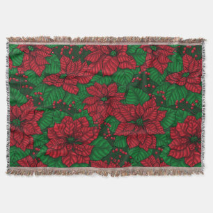 Poinsettia, Christmas pattern Throw Blanket