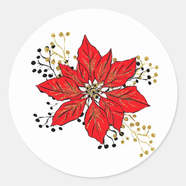 Poinsettia Christmas Sticker (Front)