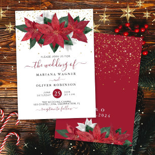 Poinsettia Christmas Watercolor Floral Wedding Inv Invitation