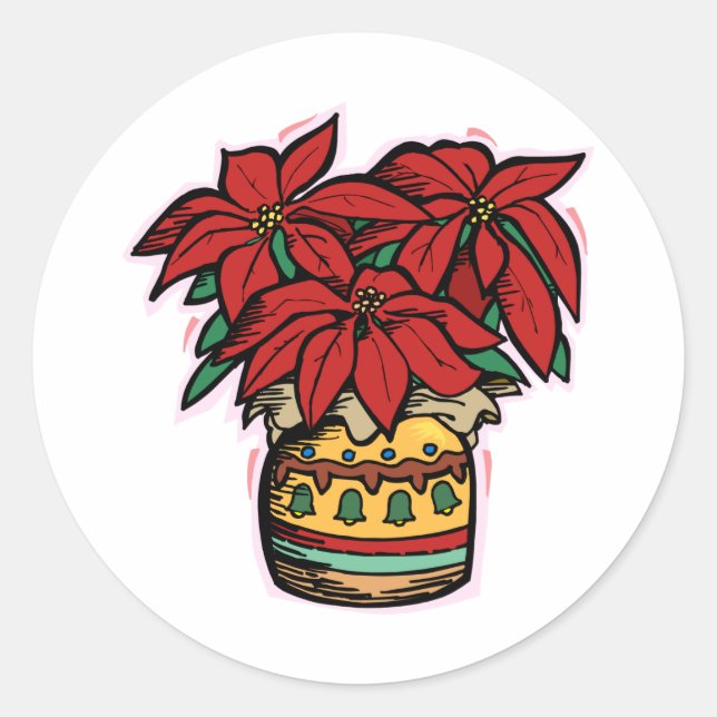 Poinsettia Classic Round Sticker (Front)