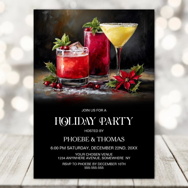 Poinsettia Cocktails Holiday Party Invitation (Creator Uploaded)