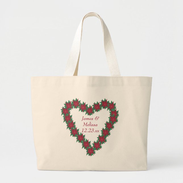 Poinsettia Coeur Sacs fourre-tout Mariages de Noël (Devant)
