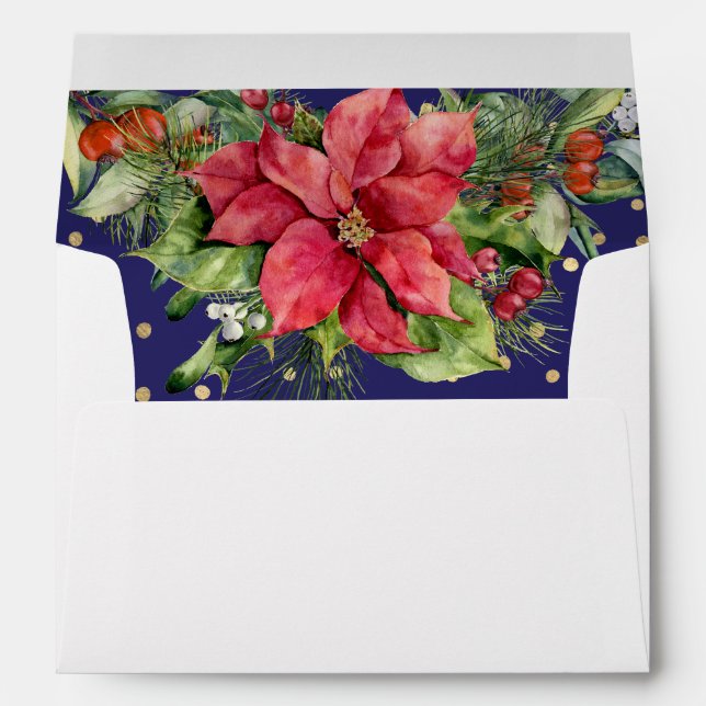 Poinsettia Confetti Christmas Return Address Envelope (Back (Bottom))