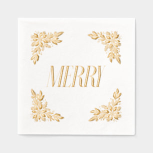 Poinsettia Corners Merry Design Foil Napkins