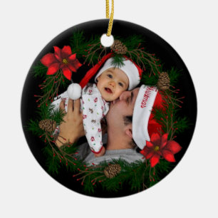 Poinsettia Custom Photo Christmas Ornament