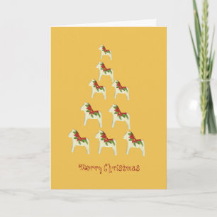 Poinsettia Dala Horse Christmas Card