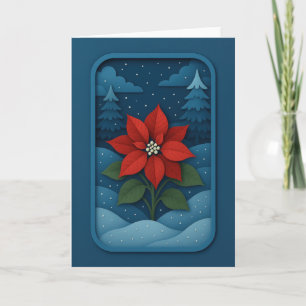 Poinsettia dans la carte de la forêt enneigée