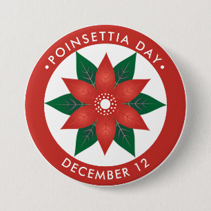 Poinsettia Day, red flower 3 Inch Round Button