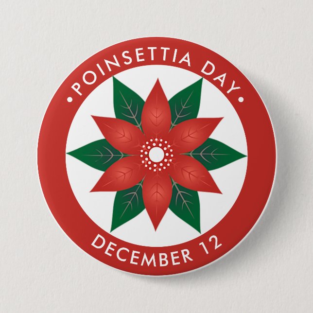 Poinsettia Day, red flower 3 Inch Round Button (Front)