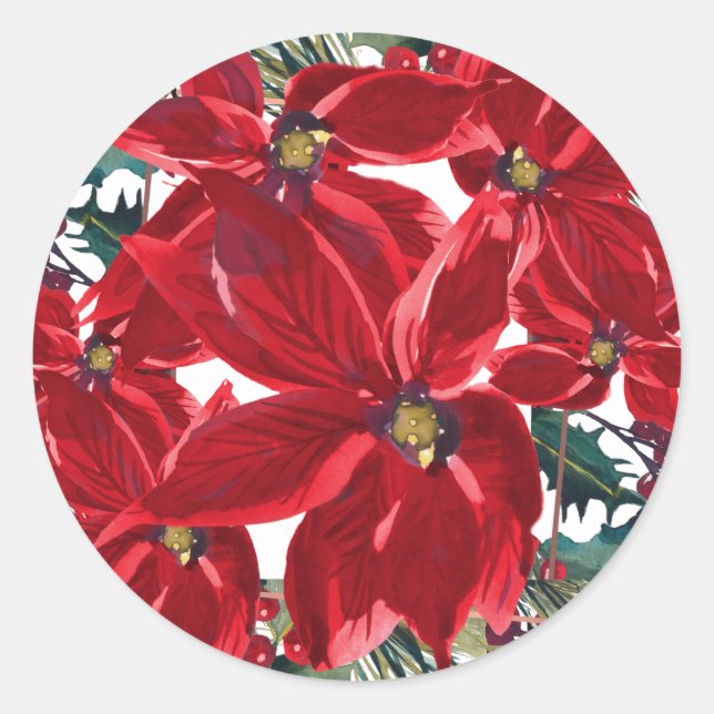 Poinsettia de Noël sur Sticker à pin (Devant)