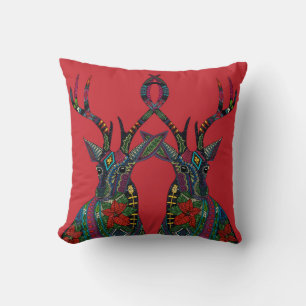 poinsettia deer red throw pillow