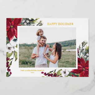 Poinsettia et Fir Feuilles de Joyeuses Vacances Ph