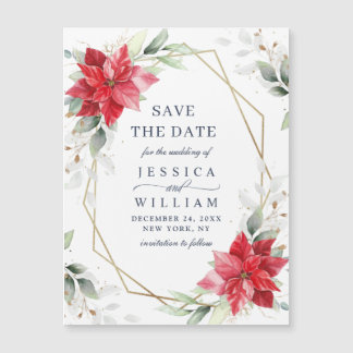 Poinsettia Eucalyptus Save the Date Magnetic Card