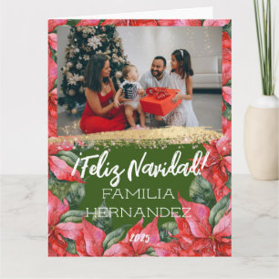 Poinsettia Feliz Navidad Christmas Family Photo  Card
