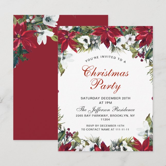 Poinsettia Fête de Noël Carte d'invitation (Devant / Derrière)