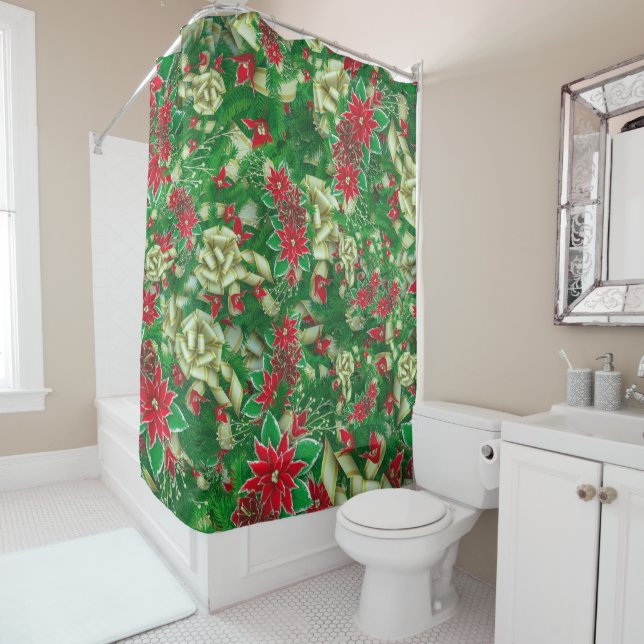 Poinsettia Fir Leaves Ribbons Floral Christmas | (In Situ)