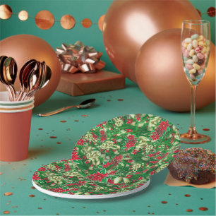 Poinsettia Fir Leaves Ribbons Floral Christmas   Paper Plate