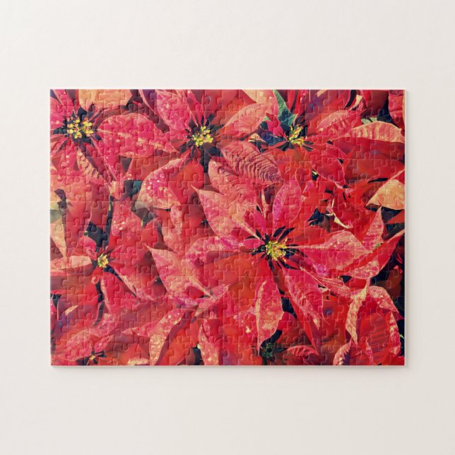 Poinsettia Fleurs rouges de Noël Puzzle d'art (Horizontal)