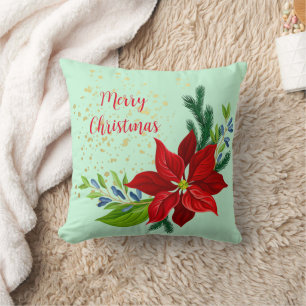 Poinsettia Floral Bouquet Throw Pillow