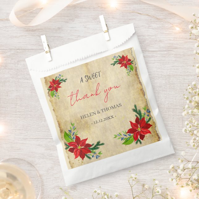 Poinsettia Floral Bouquet, Vintage  Favour Bag (Clipped)