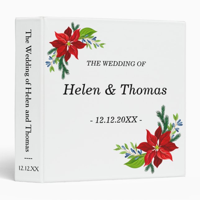 Poinsettia Floral Bouquet, Wedding  Binder (Front/Spine)