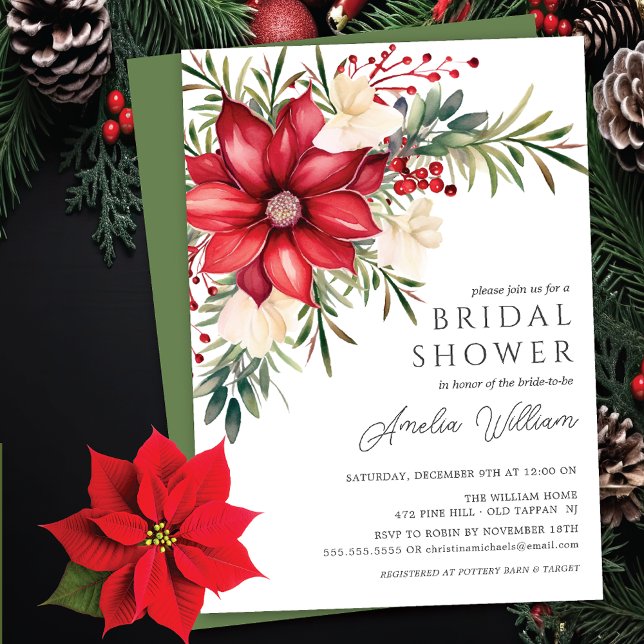 Poinsettia Floral Bridal Shower  Invitation (Creator Uploaded)