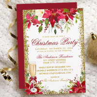 Poinsettia Floral Champagne Glass Christmas Party