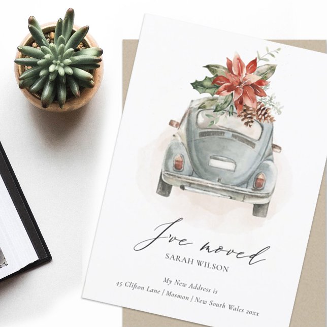 Poinsettia Floral Christmas Car I have Moved Card (Creator Uploaded)