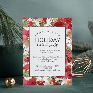 Poinsettia Floral Christmas Cocktail Party Invitation
