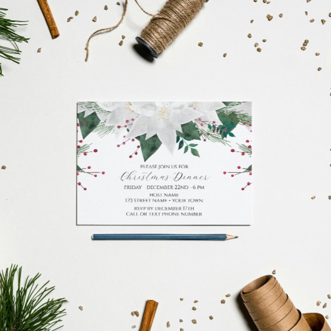 Poinsettia Floral Christmas Dinner Invitation (Creator Uploaded)