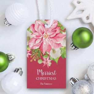 Poinsettia Floral Christmas Holiday Favour Gift Tags