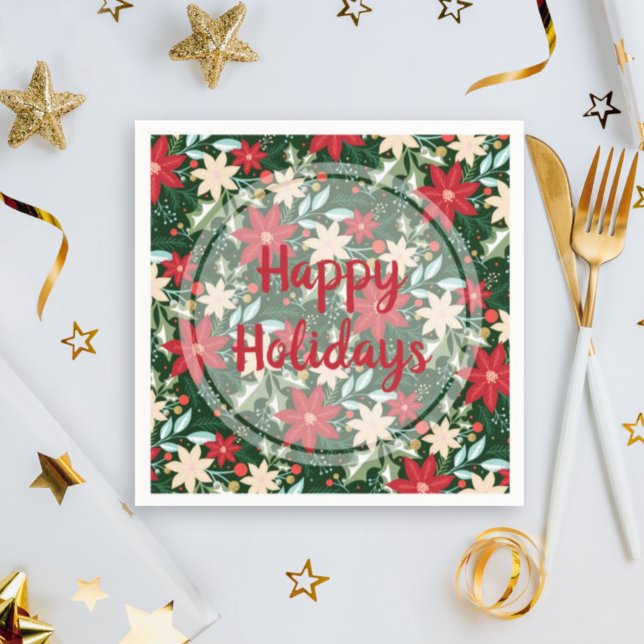 Poinsettia Floral Christmas Holiday Napkin (Creator Uploaded)