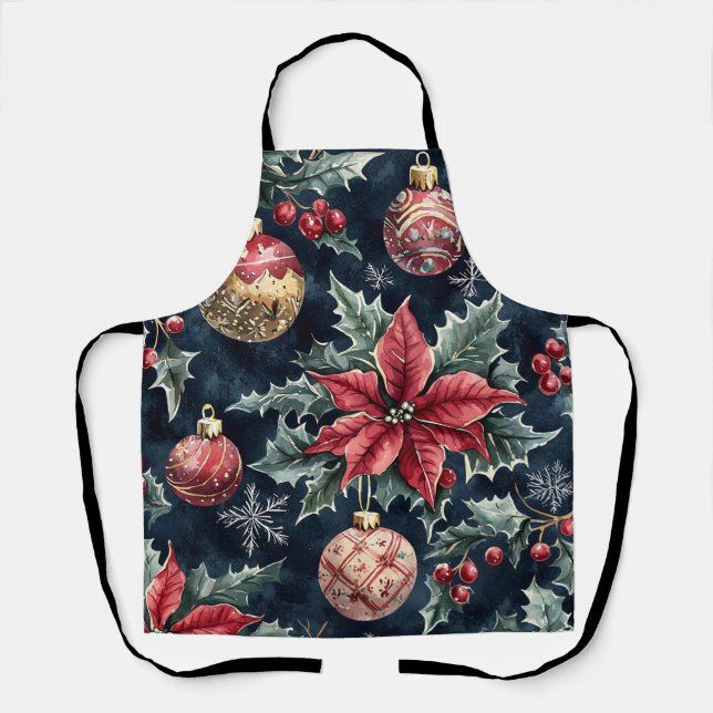 Poinsettia Floral Christmas Pattern (16) Apron (Front)