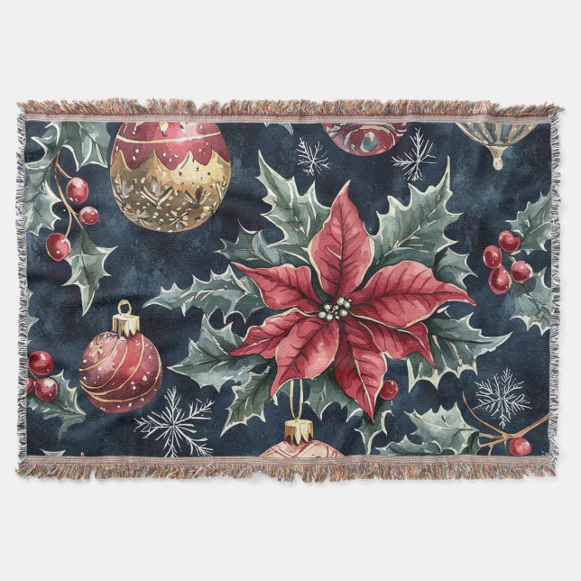 Poinsettia Floral Christmas Pattern (16) Throw Blanket (Front)