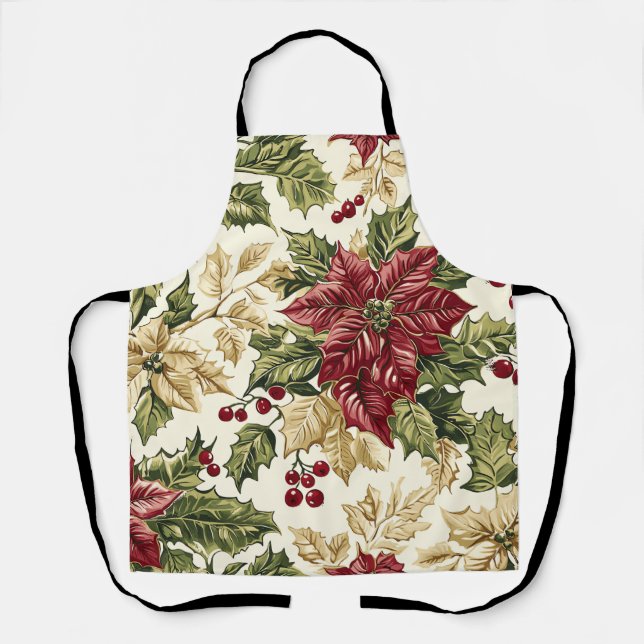 Poinsettia Floral Christmas Pattern (17) Apron (Front)