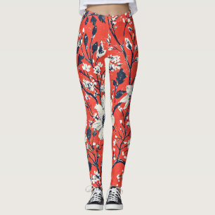 Poinsettia Floral Christmas Pattern (18) Leggings