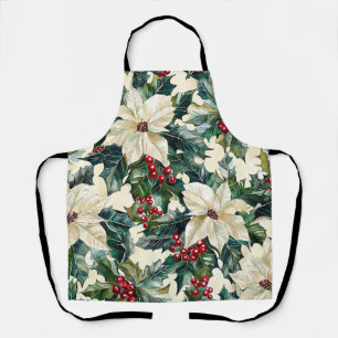 Poinsettia Floral Christmas Pattern (19) Apron