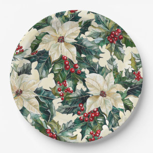 Poinsettia Floral Christmas Pattern (19) Paper Plate
