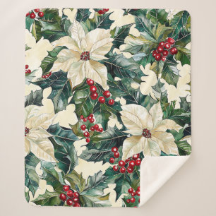 Poinsettia Floral Christmas Pattern (19) Sherpa Blanket