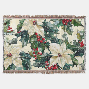 Poinsettia Floral Christmas Pattern (19) Throw Blanket
