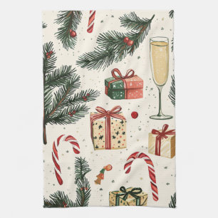 Poinsettia Floral Christmas Pattern (1) Kitchen Towel